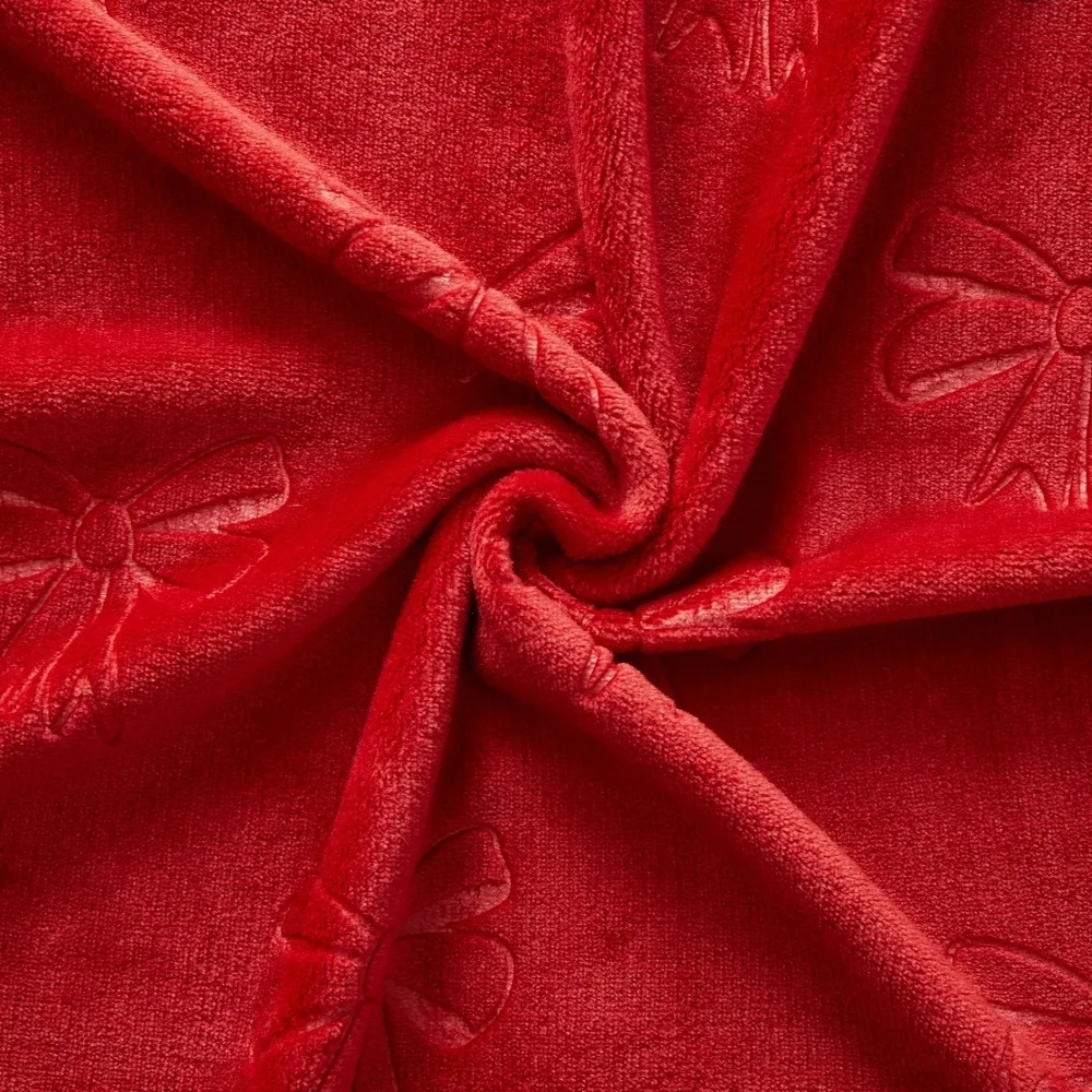 Red Plush Embossed Bows OverizedThrow Blanket, 50